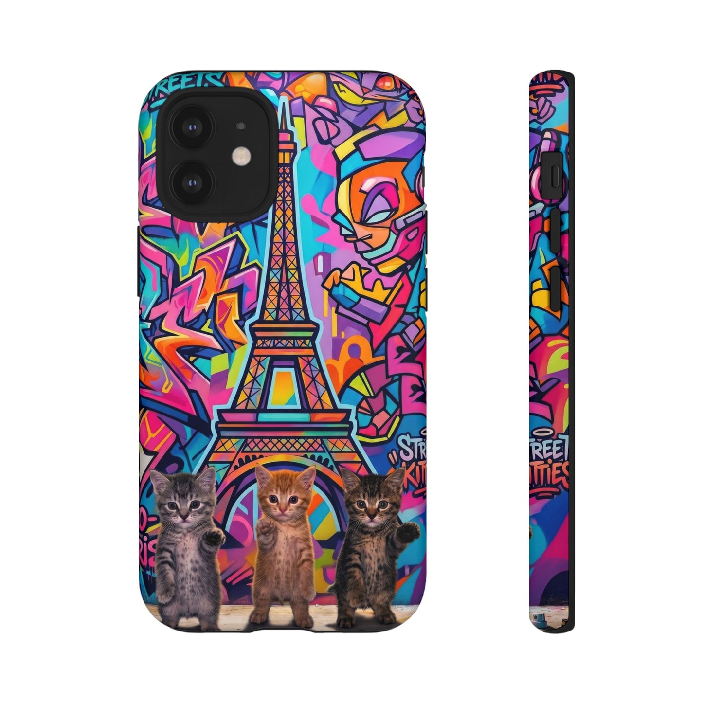 Cat Graffiti Eiffel Phone Case — Colorful Urban Parisian iPhone Cover