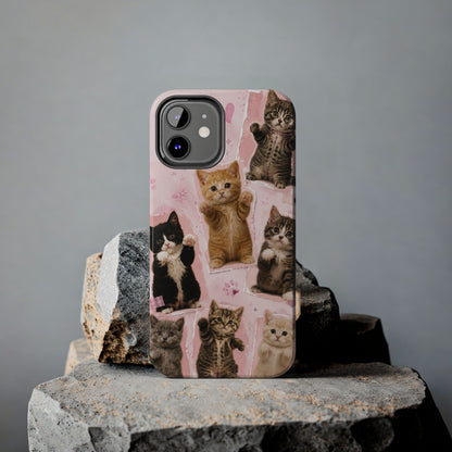 Cute Kittens Tough Phone Case — Pink Paw Print Protective Phone Cover