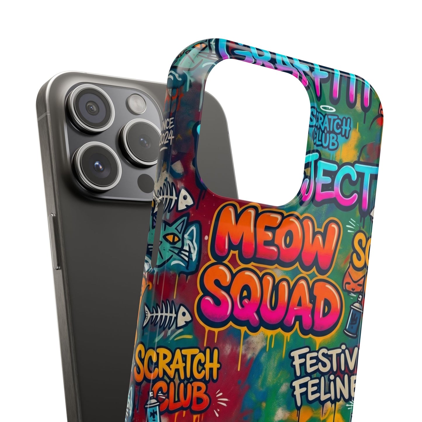 Meow Squad Graffiti Phone Case — Colorful Cat Crew Slim Case