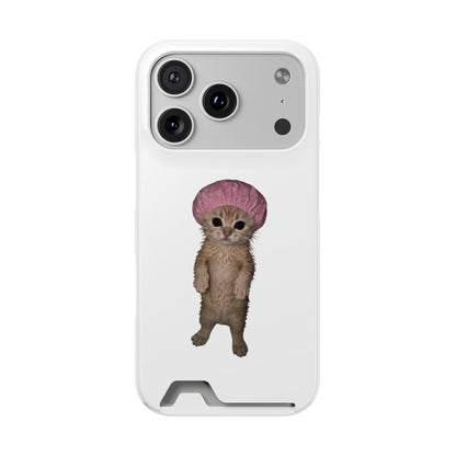 Cute Standing Kitten Cat Shower Cap  Phone Case with Card Holder
