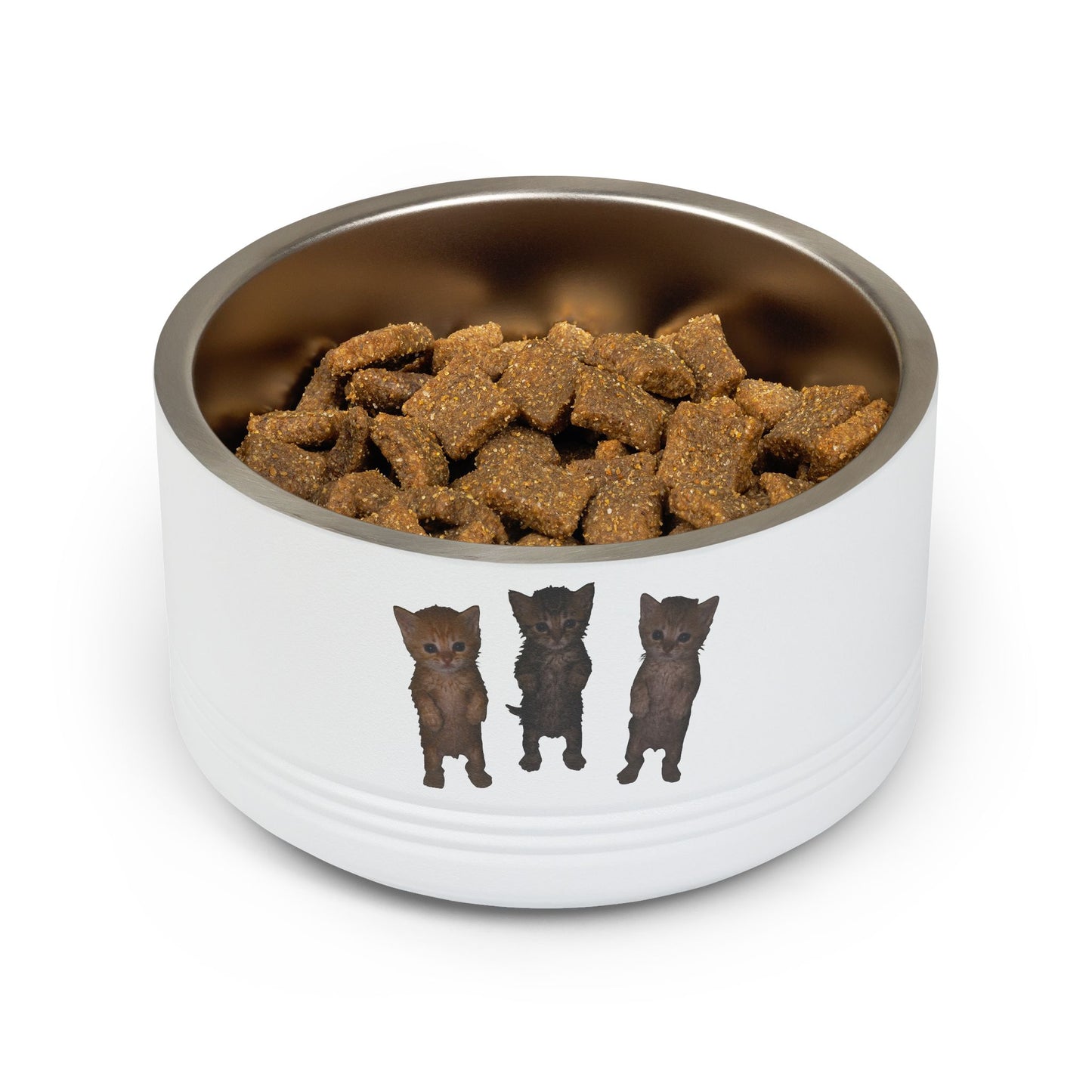 Cute Standing Kittens Trio Stainless Pet Bowl  18oz