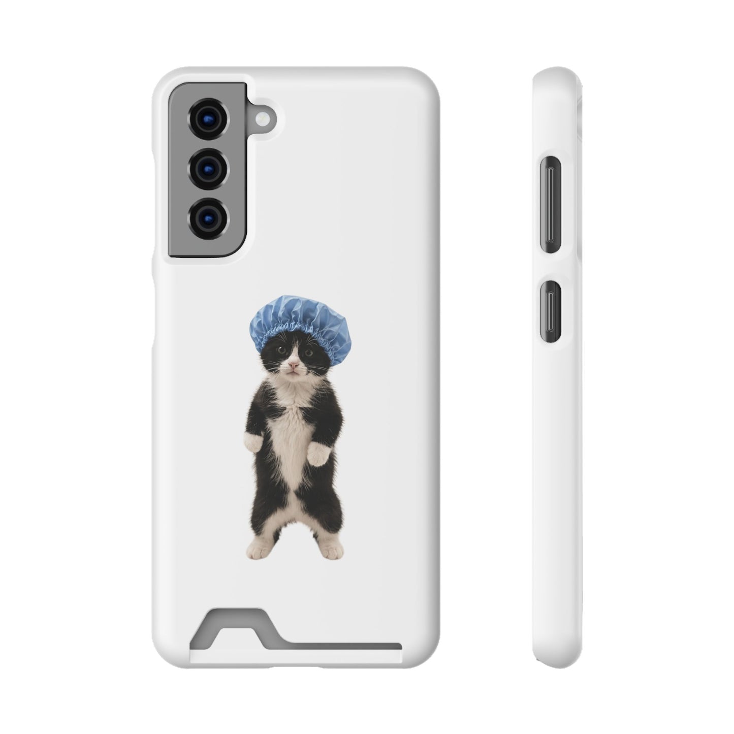 Cute Cat in Shower Cap Slim Phone Case with Card Holder