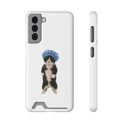 Cute Cat in Shower Cap Slim Phone Case with Card Holder