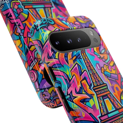 Cat Graffiti Eiffel Phone Case — Colorful Urban Parisian iPhone Cover