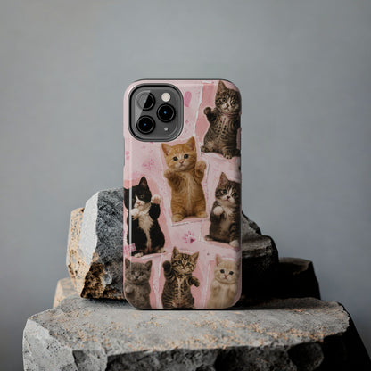 Cute Kittens Tough Phone Case — Pink Paw Print Protective Phone Cover