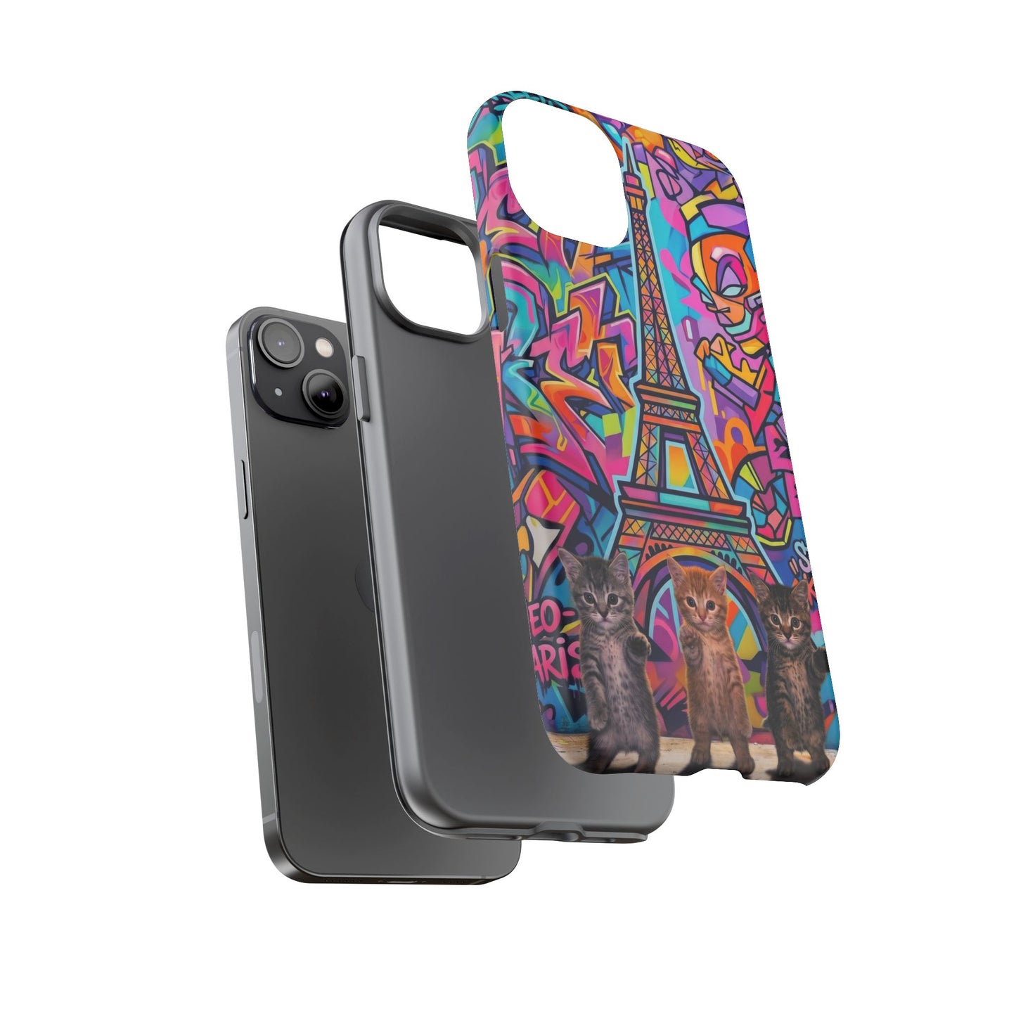 Cat Graffiti Eiffel Phone Case — Colorful Urban Parisian iPhone Cover