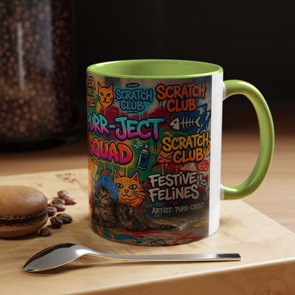 Graffiti Meow Squad Accent Coffee Mug — Cute Kittens ‘Purr-ject’ Street Art Design (11/15oz)
