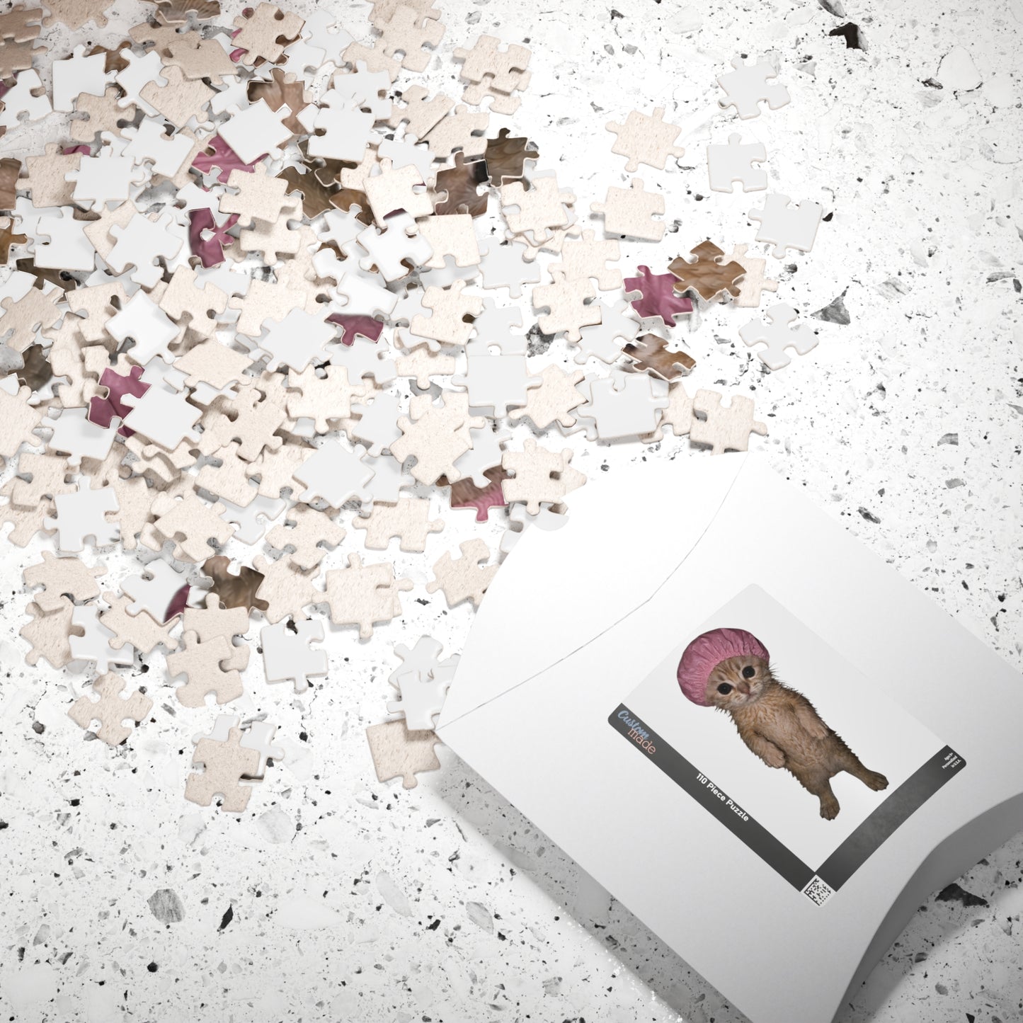 Cute Kitten in Pink Shower Cap Puzzle