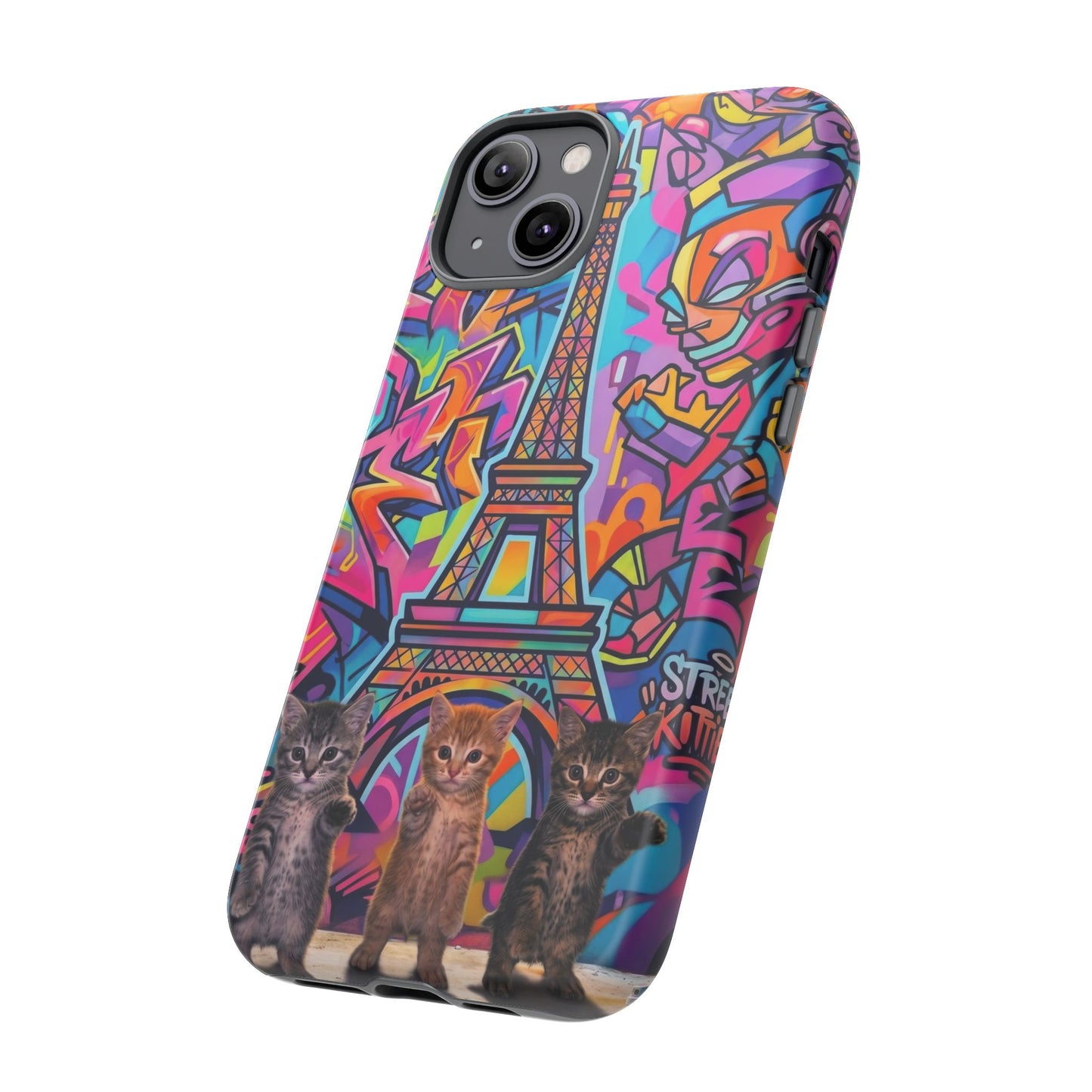 Cat Graffiti Eiffel Phone Case — Colorful Urban Parisian iPhone Cover