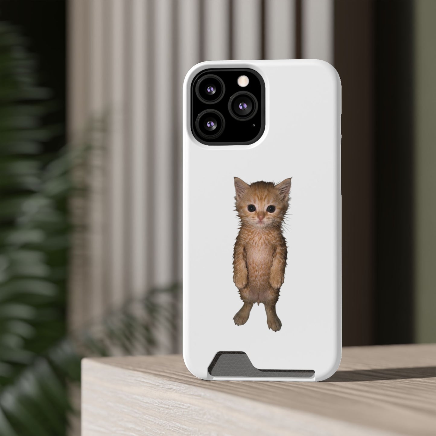 Cute Standing Kitten Phone Case with Card Holder