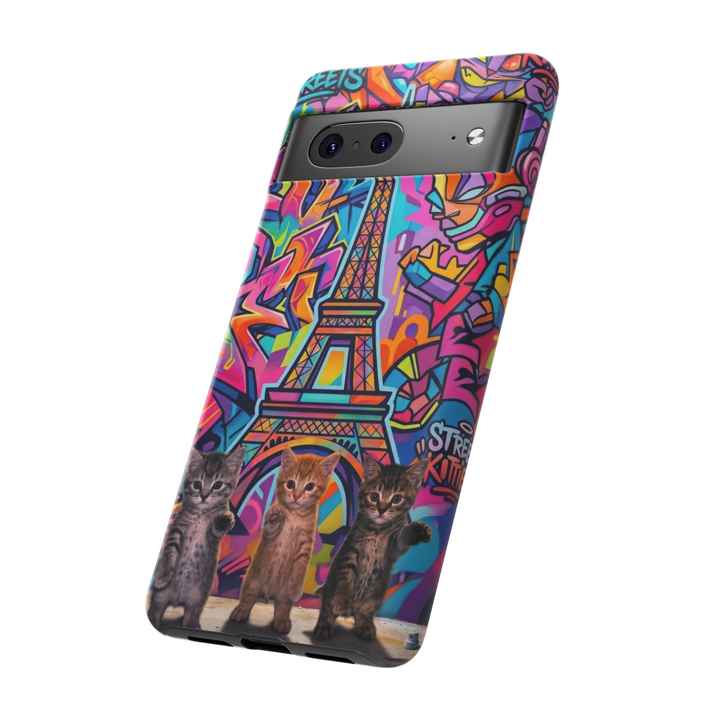 Cat Graffiti Eiffel Phone Case — Colorful Urban Parisian iPhone Cover