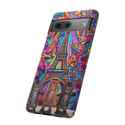 Cat Graffiti Eiffel Phone Case — Colorful Urban Parisian iPhone Cover
