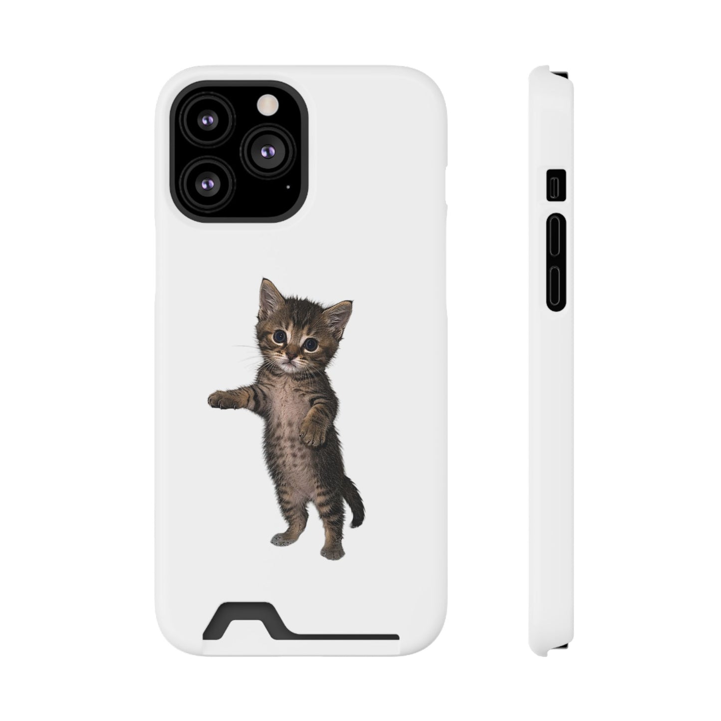 Cute Standing Kitten Phone Case with Card Holder