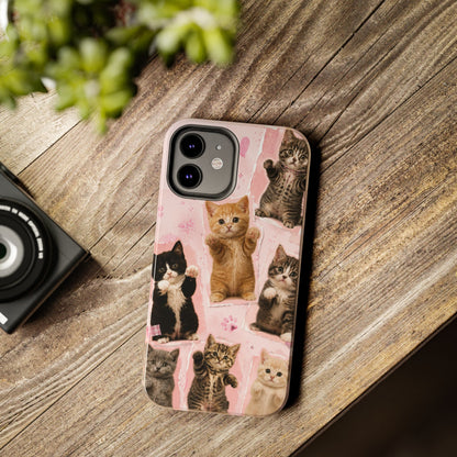 Cute Kittens Tough Phone Case — Pink Paw Print Protective Phone Cover