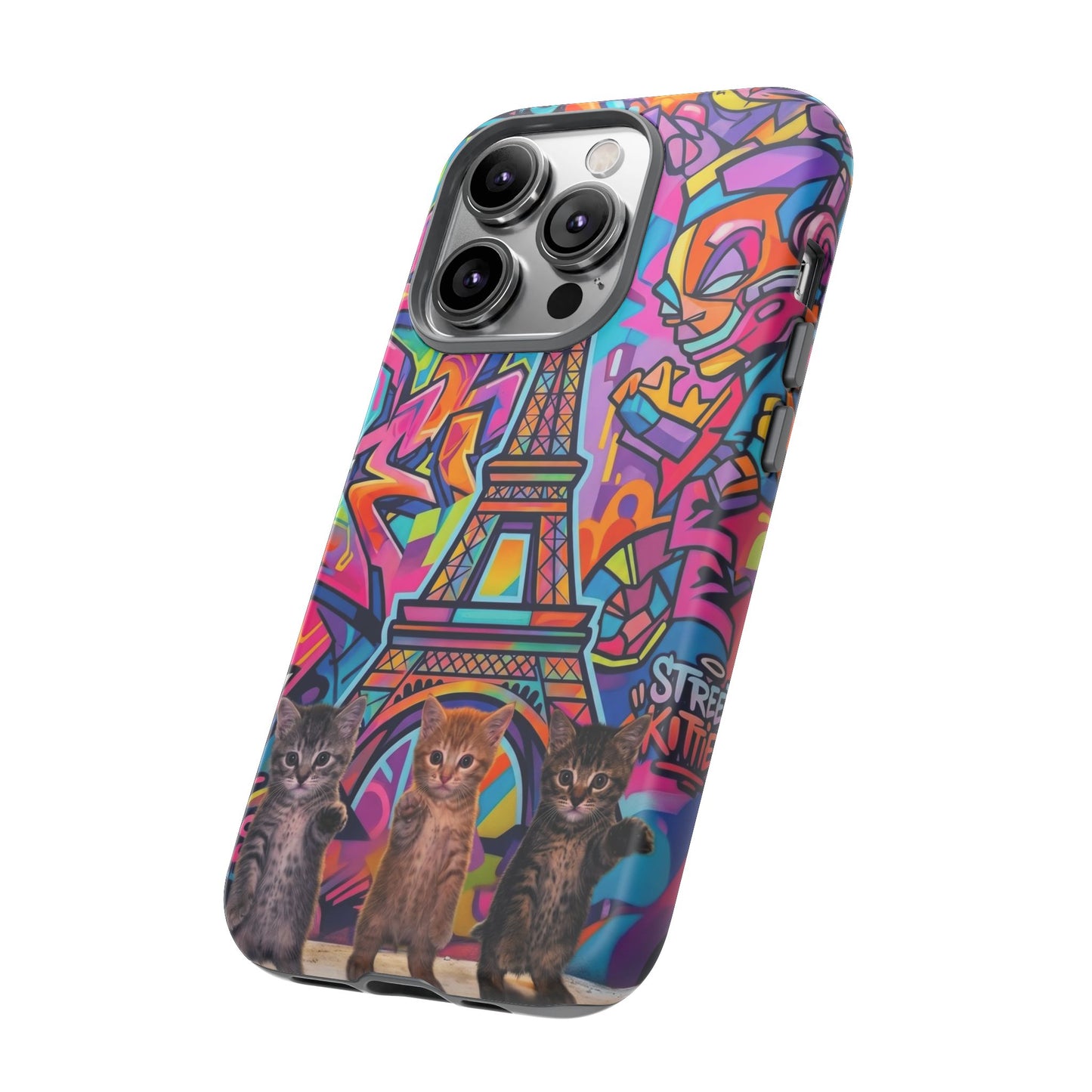 Cat Graffiti Eiffel Phone Case — Colorful Urban Parisian iPhone Cover