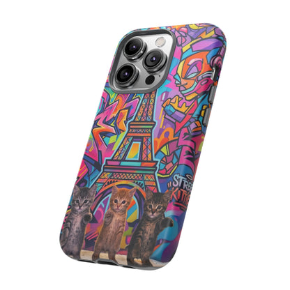 Cat Graffiti Eiffel Phone Case — Colorful Urban Parisian iPhone Cover