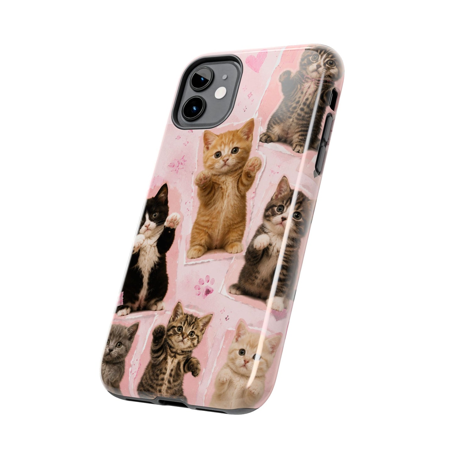 Cute Kittens Tough Phone Case — Pink Paw Print Protective Phone Cover