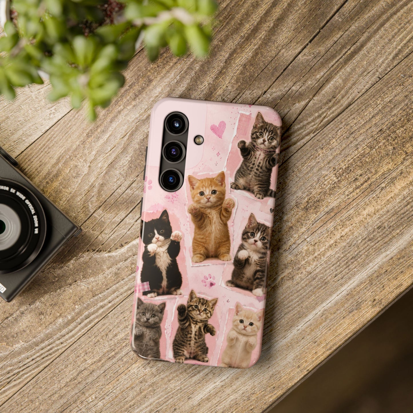 Cute Kittens Tough Phone Case — Pink Paw Print Protective Phone Cover