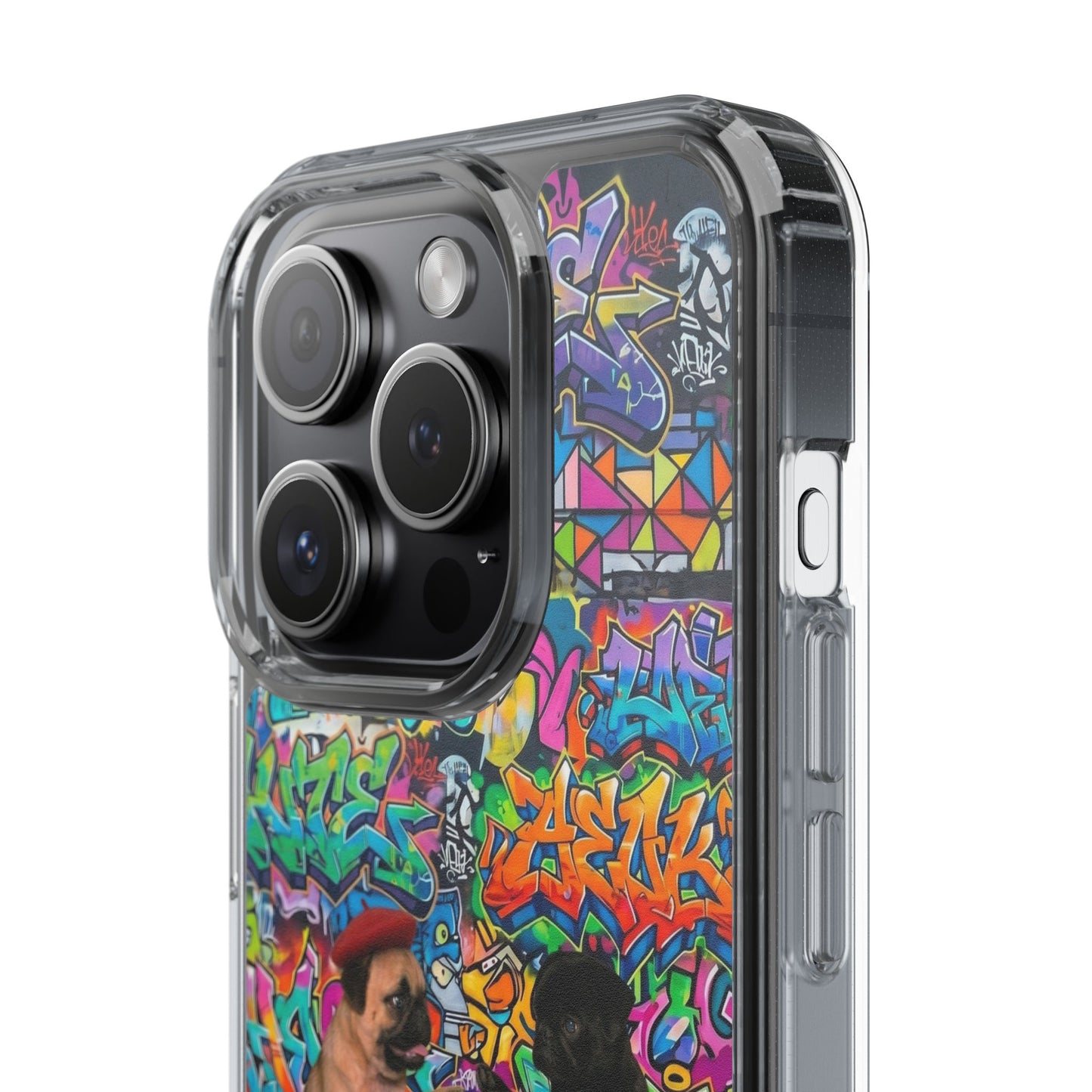 Clear Phone Case — Colorful Graffiti Pugs Design