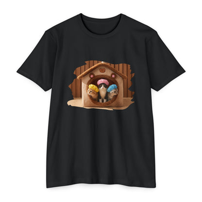 Cute Birdhouse T-Shirt — Three Cartoon Birds in Nest