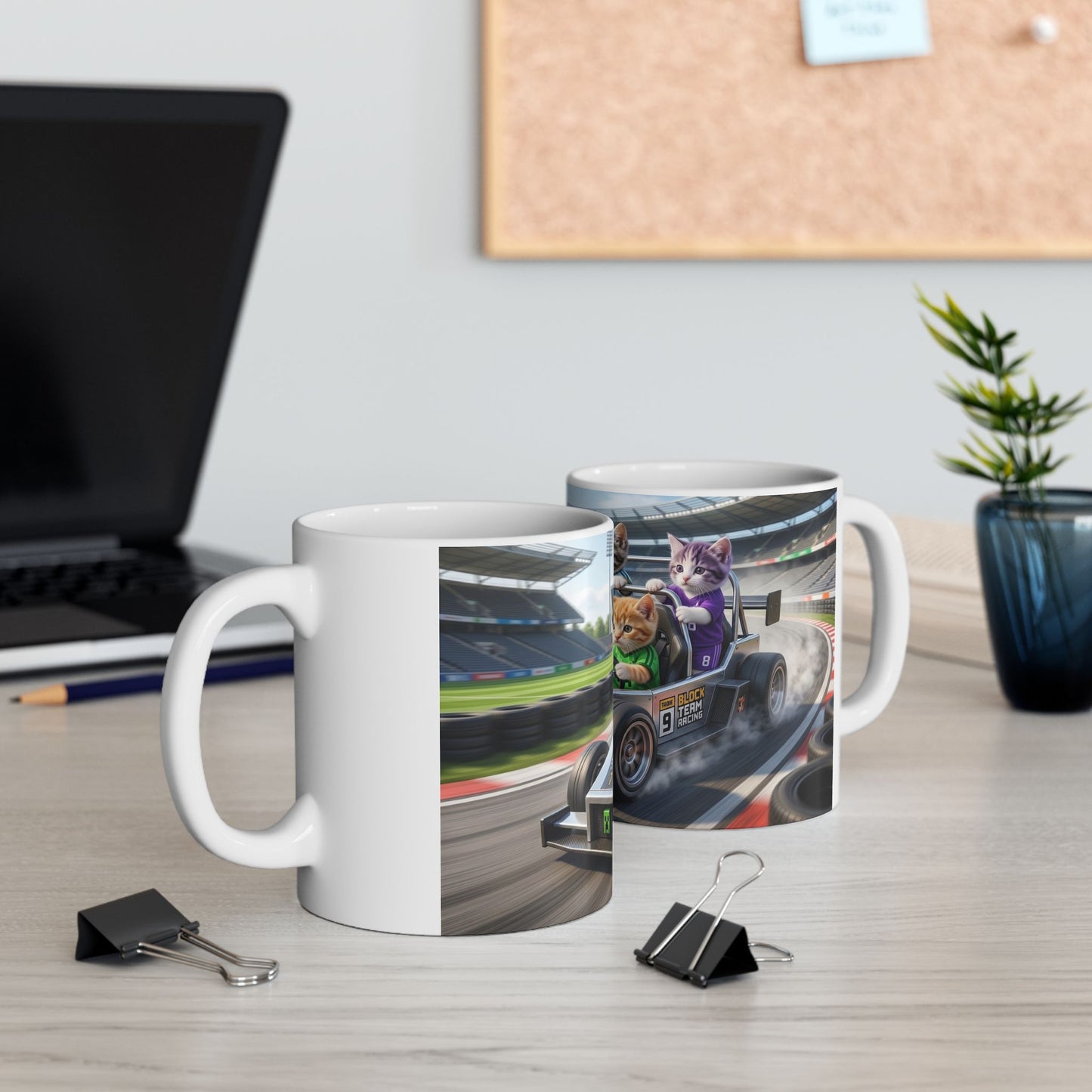 Racing Kittens Ceramic Mug (11oz, 15oz) – Cute Cat Formula Car Coffee Cup