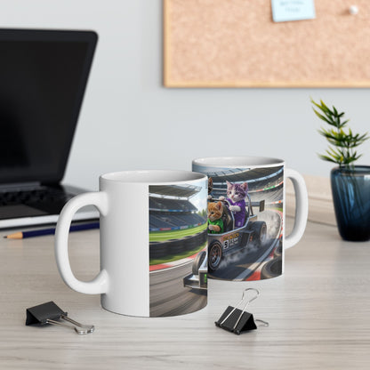 Racing Kittens Ceramic Mug (11oz, 15oz) – Cute Cat Formula Car Coffee Cup