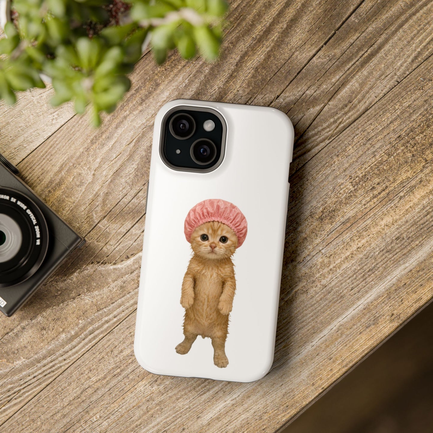Cute Kitten in Shower Cap Magnetic Impact-Resistant Phone Case
