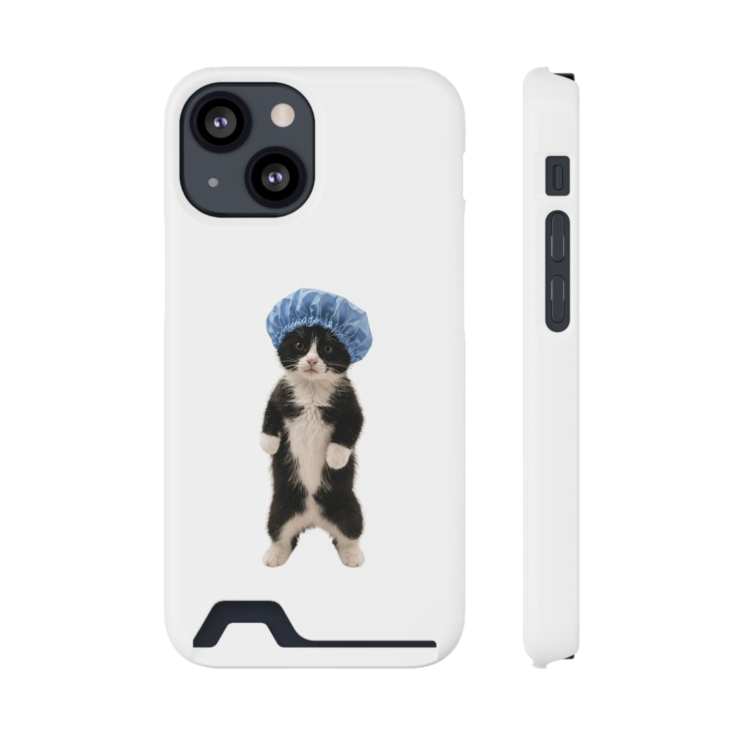 Cute Cat in Shower Cap Slim Phone Case with Card Holder