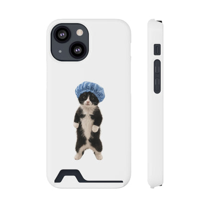 Cute Cat in Shower Cap Slim Phone Case with Card Holder