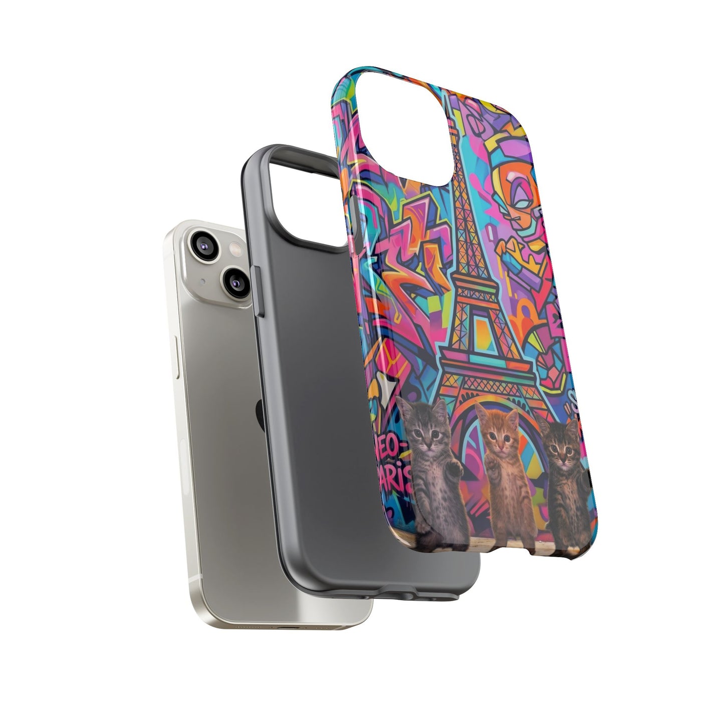 Cat Graffiti Eiffel Phone Case — Colorful Urban Parisian iPhone Cover