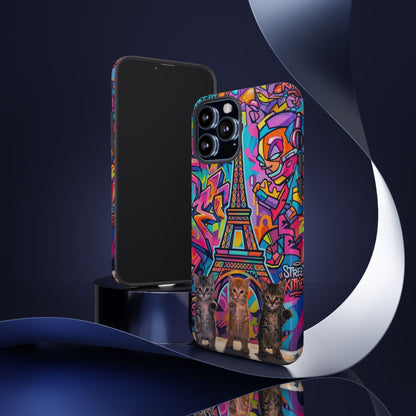 Cat Graffiti Eiffel Phone Case — Colorful Urban Parisian iPhone Cover