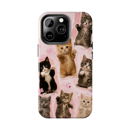 Cute Kittens Tough Phone Case — Pink Paw Print Protective Phone Cover