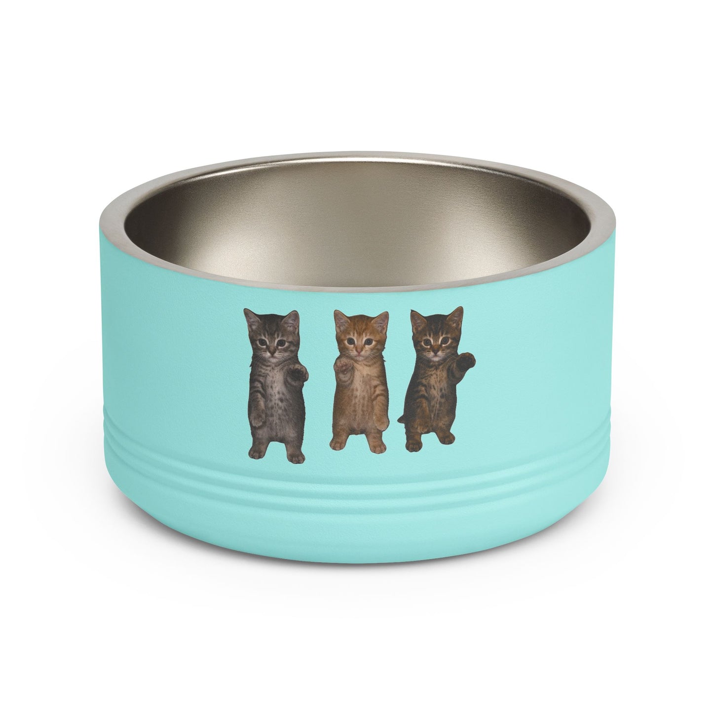 Cute Standing Trio Kittens Dancing Stainless Steel Pet Bowl  18 oz