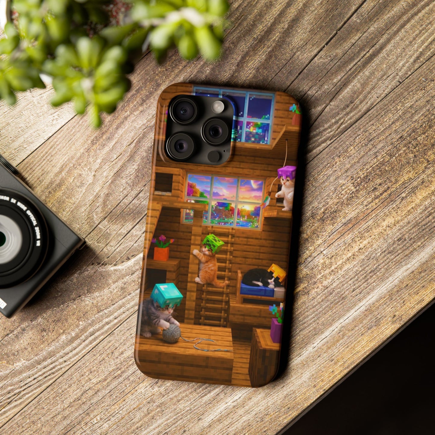 Minecraft Cozy Treehouse Slim Phone Case — Gamer Pixel Cabin Design
