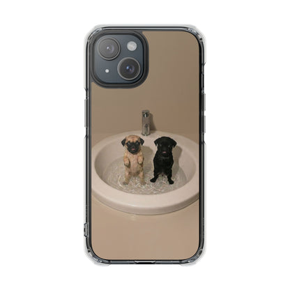 Clear Magnetic Phone Case – Cute Pups in Sink Photo Design