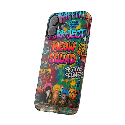 Meow Squad Graffiti Phone Case — Colorful Cat Crew Slim Case