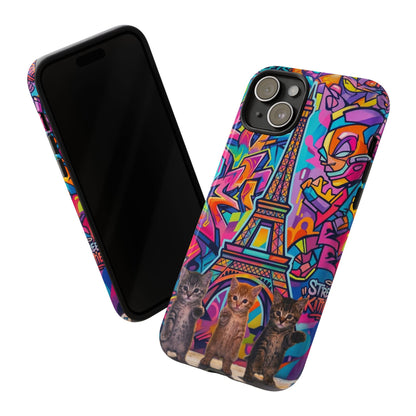 Cat Graffiti Eiffel Phone Case — Colorful Urban Parisian iPhone Cover