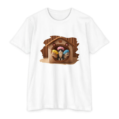 Cute Birdhouse T-Shirt — Three Cartoon Birds in Nest