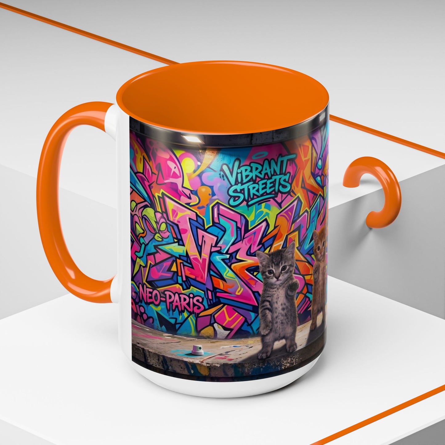 Street Kitties Graffiti Coffee Mug — Colorful Cat Art Accent Mug (11/15oz)