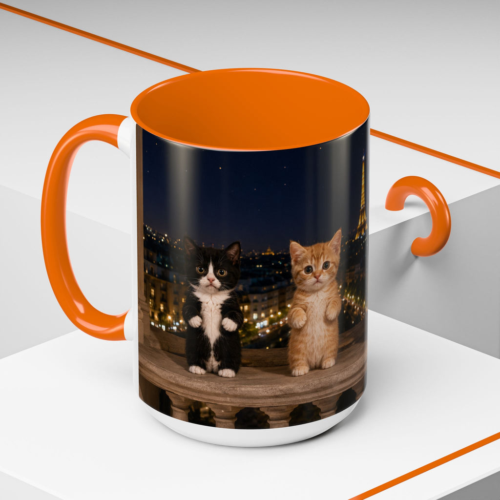 Paris Kittens Coffee Mug — Cute Cat Nightscape Accent Mug (11/15 oz)