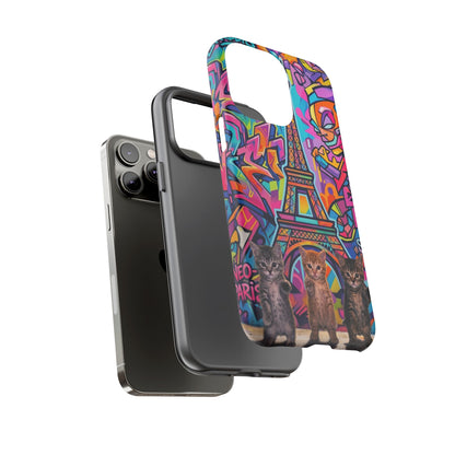 Cat Graffiti Eiffel Phone Case — Colorful Urban Parisian iPhone Cover