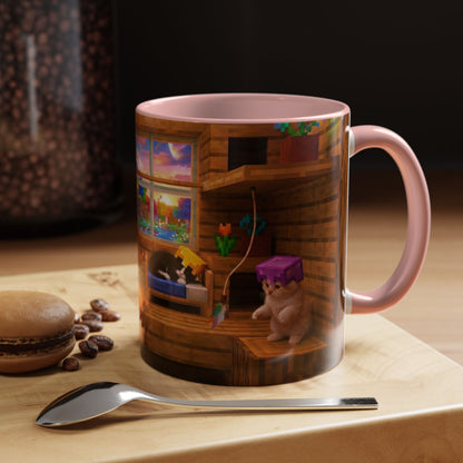 Cozy Cat Tree Accent Coffee Mug — Cute Kitten Window Scene (11/15 oz)