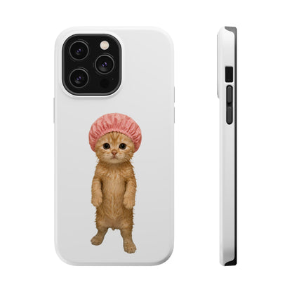 Cute Kitten in Shower Cap Magnetic Impact-Resistant Phone Case