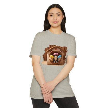 Cute Birdhouse T-Shirt — Three Cartoon Birds in Nest