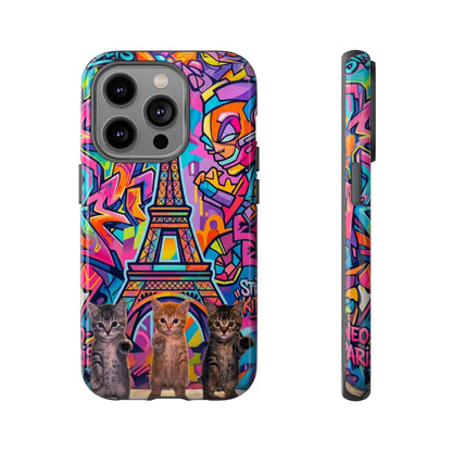 Cat Graffiti Eiffel Phone Case — Colorful Urban Parisian iPhone Cover