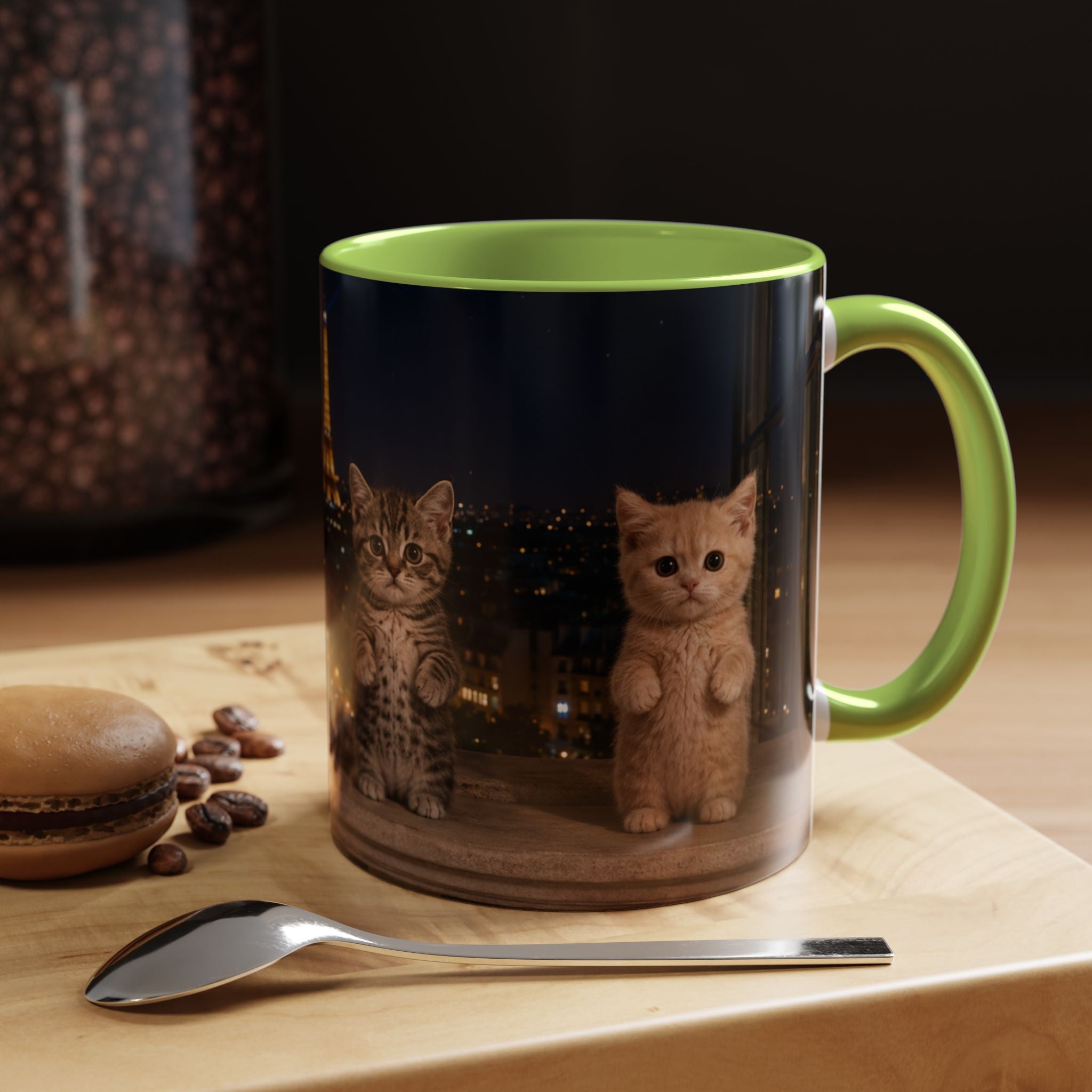 Paris Kittens Coffee Mug — Cute Cat Nightscape Accent Mug (11/15 oz)