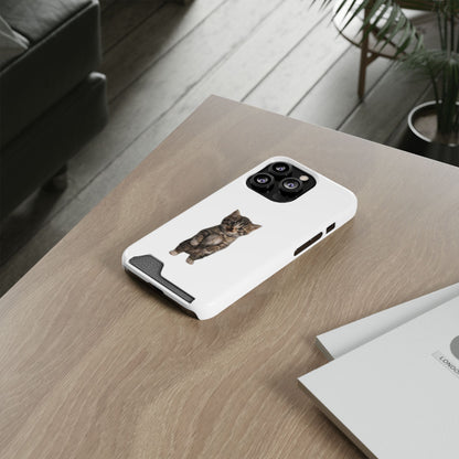 Cute Standing Kitten Phone Case with Card Holder