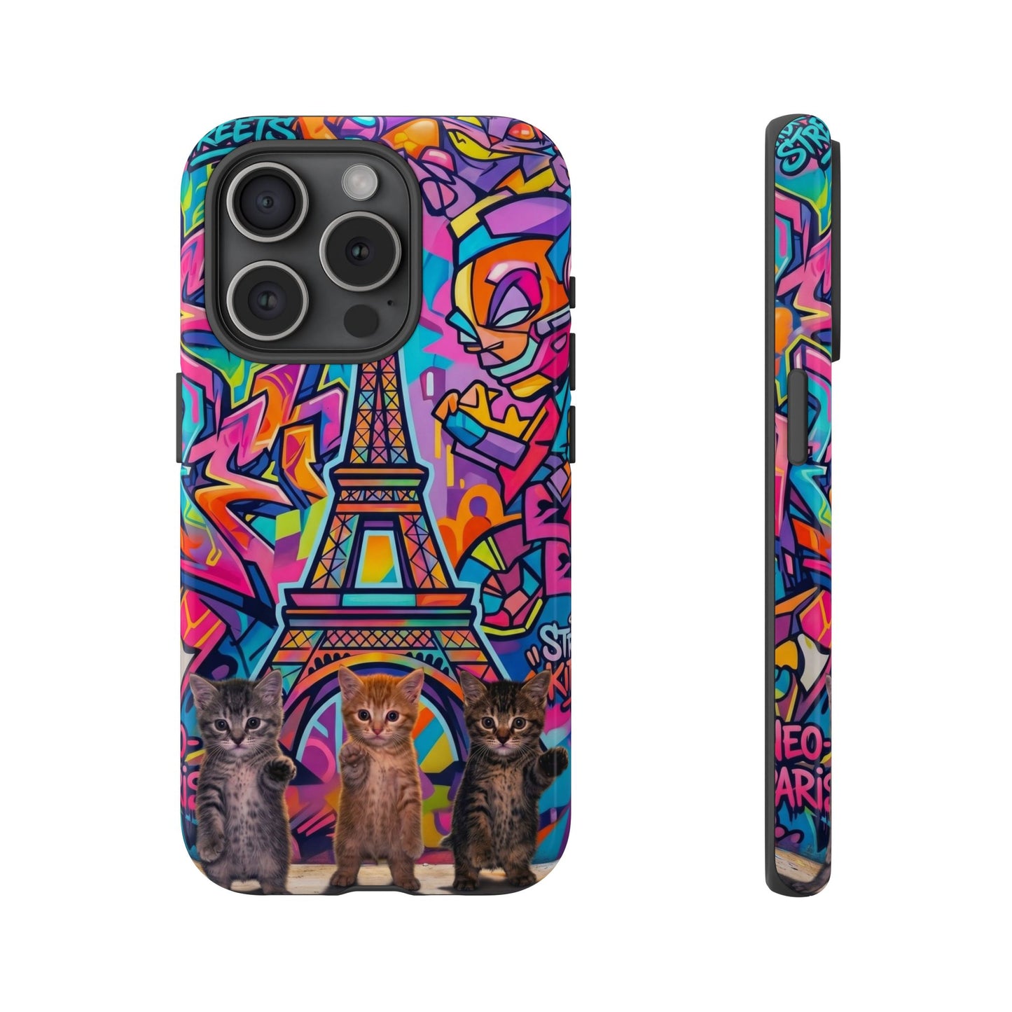 Cat Graffiti Eiffel Phone Case — Colorful Urban Parisian iPhone Cover