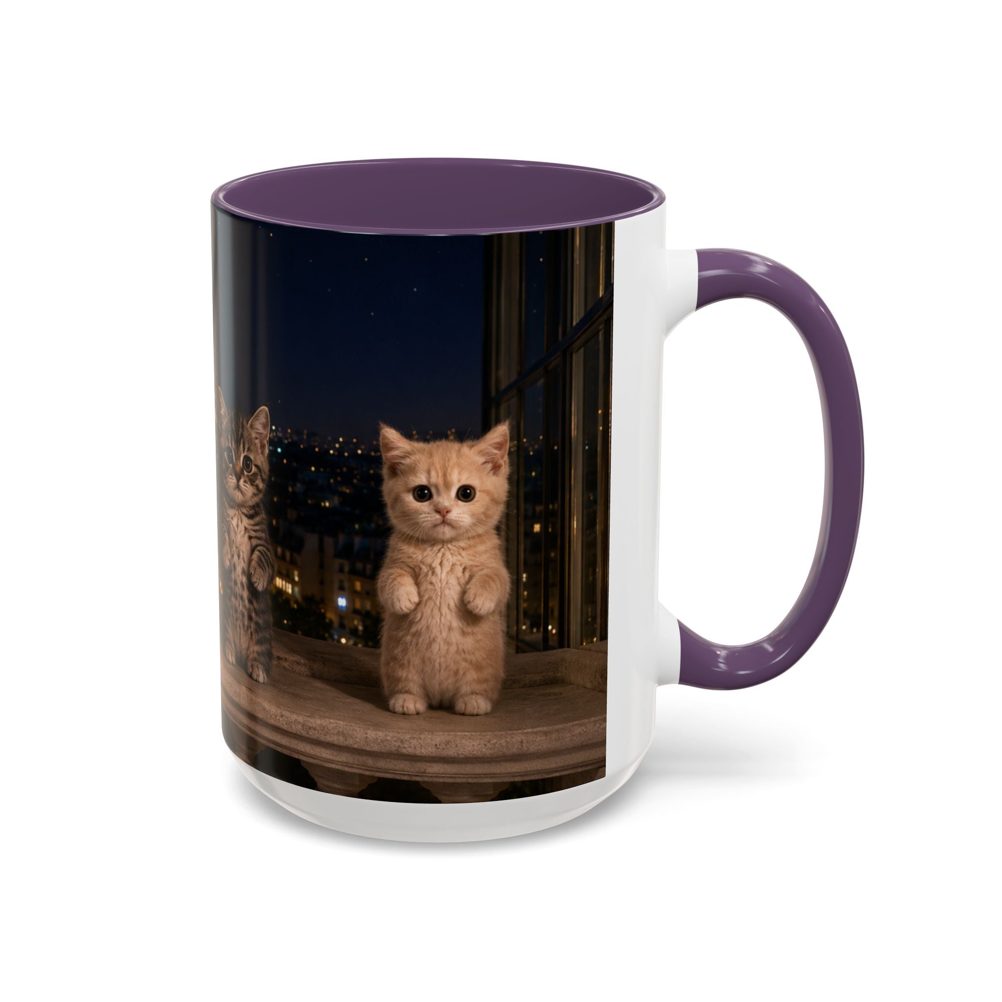 Paris Kittens Coffee Mug — Cute Cat Nightscape Accent Mug (11/15 oz)