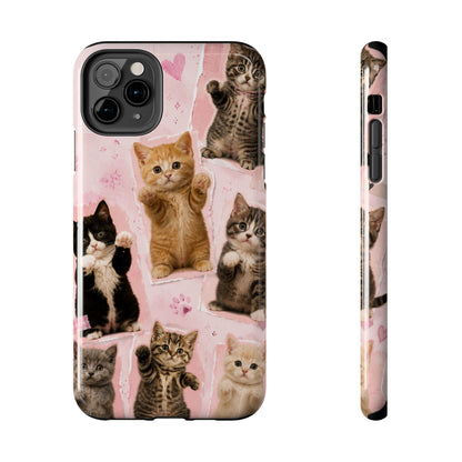 Cute Kittens Tough Phone Case — Pink Paw Print Protective Phone Cover